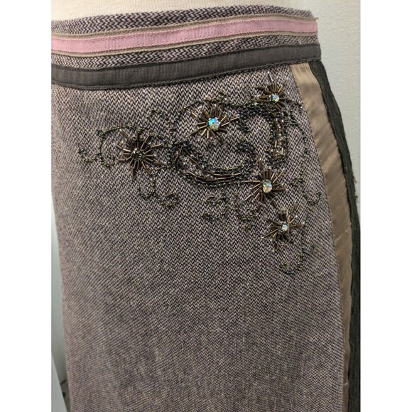 Y2K Anthropologie Brown/Pink Tweed Wool/Silk Blend Skirt sz 10 Preppy Lace - Picture 3 of 11